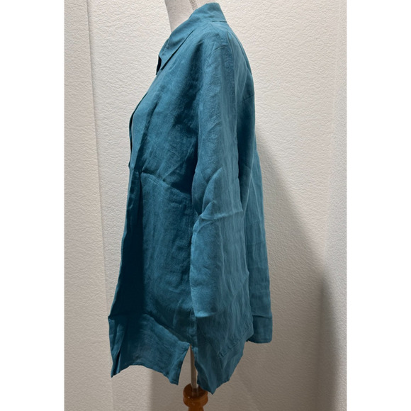 $168 NWT Eileen Fisher Organic Handkerchief Linen Shirt River Blue Sz XL Button - Picture 4 of 12